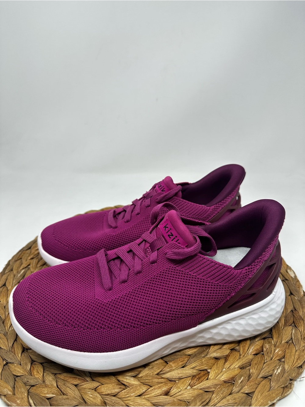 Kizik Athens Knit Hands Free Shoes Lace Up Sneakers Purple Magenta White - Picture 4 of 9